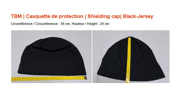 Circonférence du bonnet anti-ondes en tissu black jersey - Yshield TBM